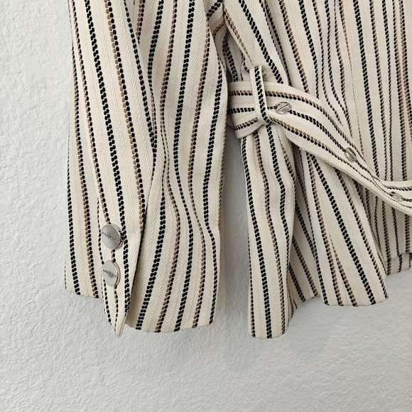 KAREN MILLEN Linen Blend Blazer Jacket Button Up Cream Striped Womens Size 8 - Picture 13 of 16